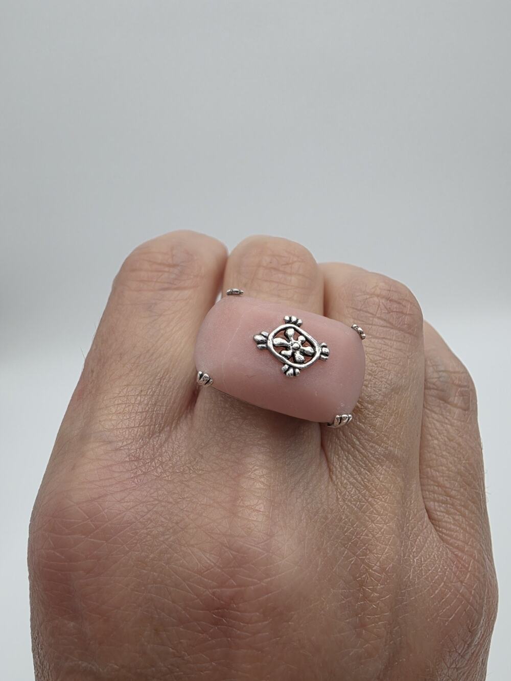 Silpada Sterling Silver 925 Pink Soapstone Hammered Band Ring Size 8
